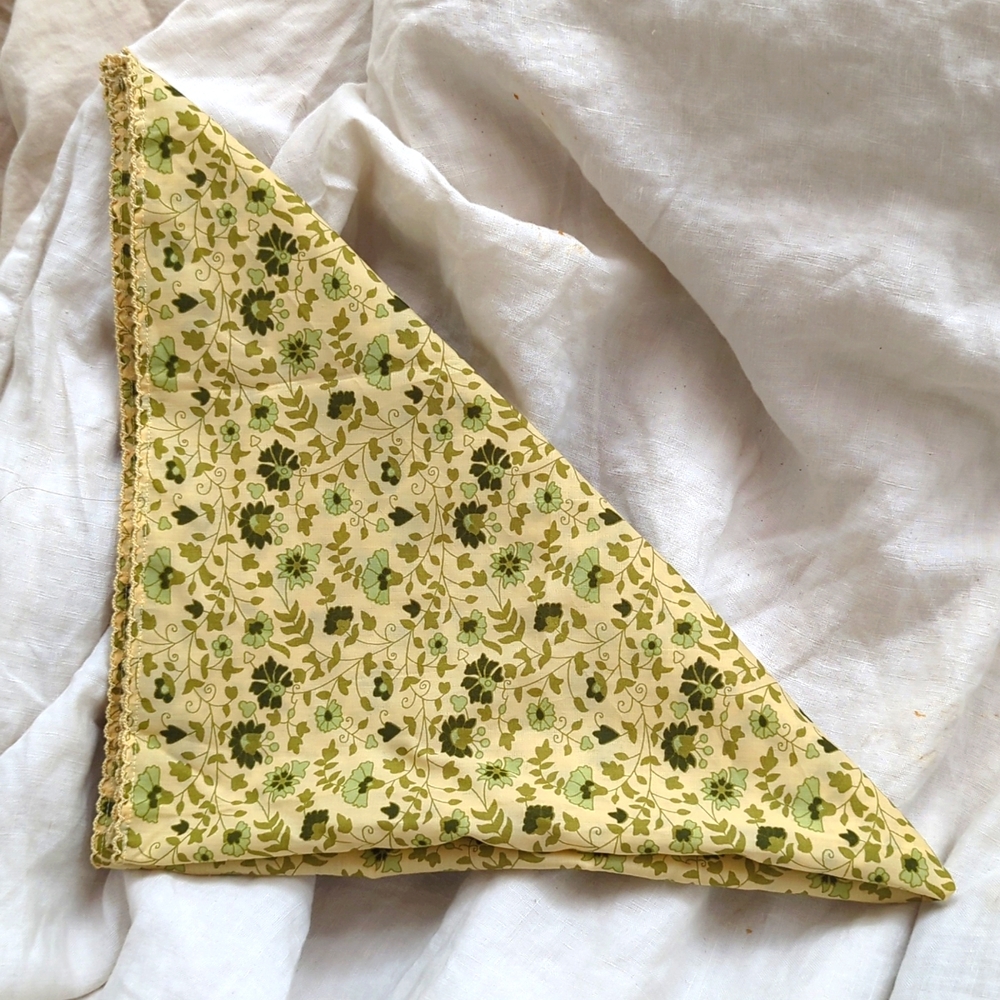 🆕 Christy Dawn Bandana Green/Yellow Flora Silk-Cotton Block Printed Scarf